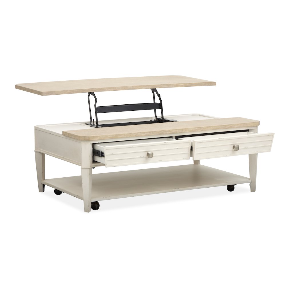 Echo Isles Sea Pearl And Driftwood Lift Top Storage Cocktail Table With Casters. Picture 8