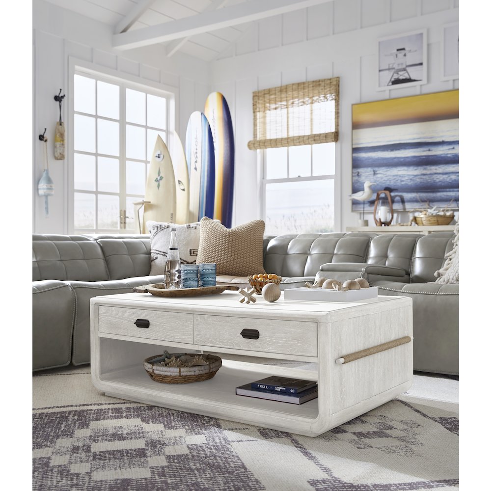 Sunset Cove Moonlight Pearl Rectangular Cocktail Table With Casters. Picture 6