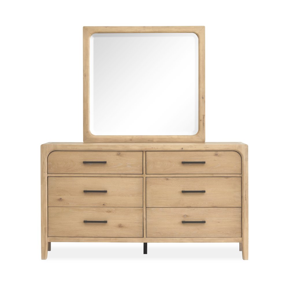 Somerset Butternut Double Drawer Dresser With Landscape Mirror. Picture 2