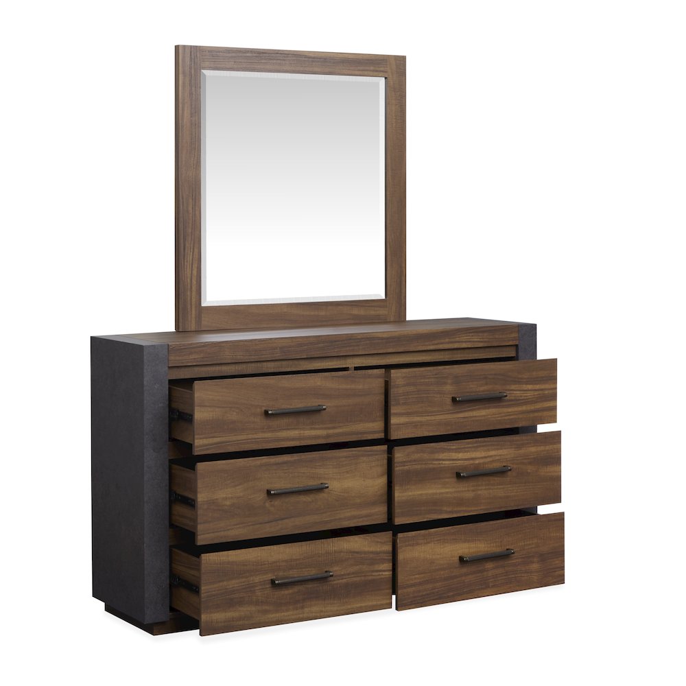 Jensen Tavern Brown Double Drawer Dresser With Paper Mirror. Picture 8