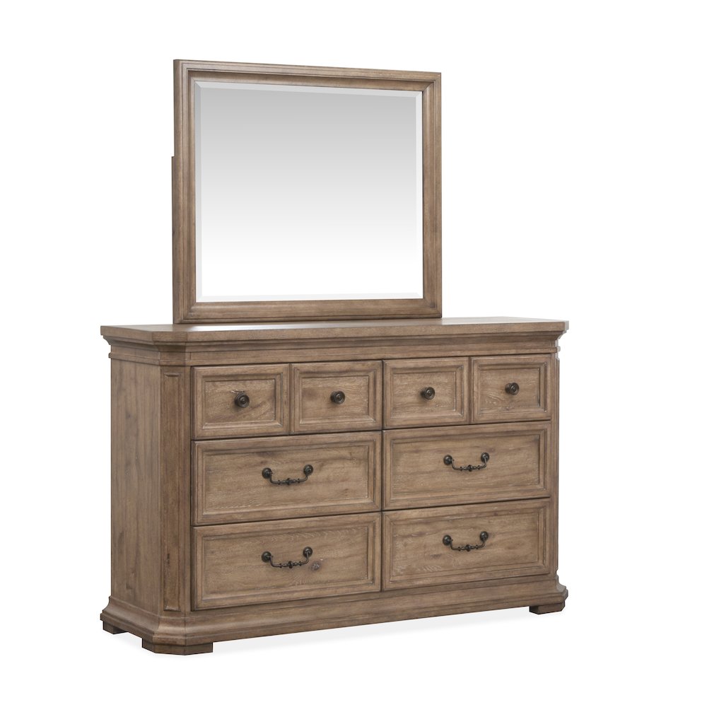 Adler Court Florentine Walnut Drawer Dresser With Landscape Mirror. Picture 1