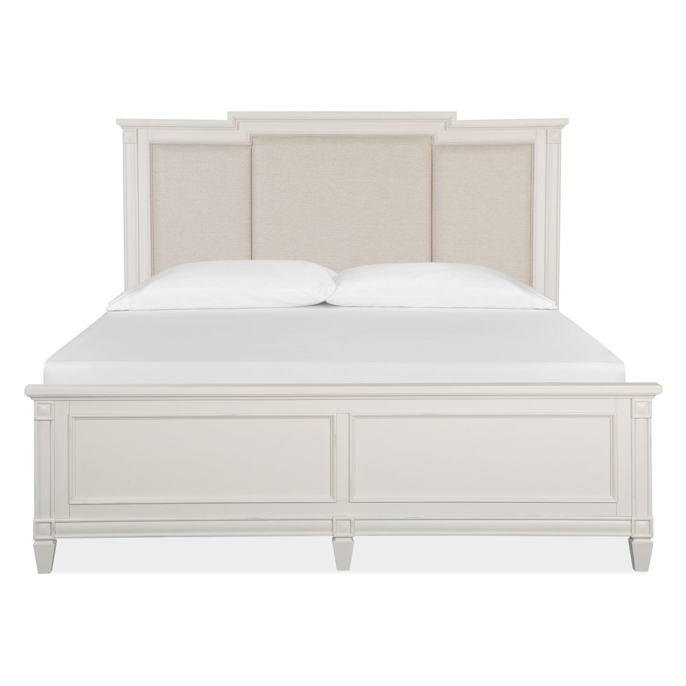 Willowbrook Egg Shell White With Slight Rub Through King Panel Upholstered Bed. Picture 2