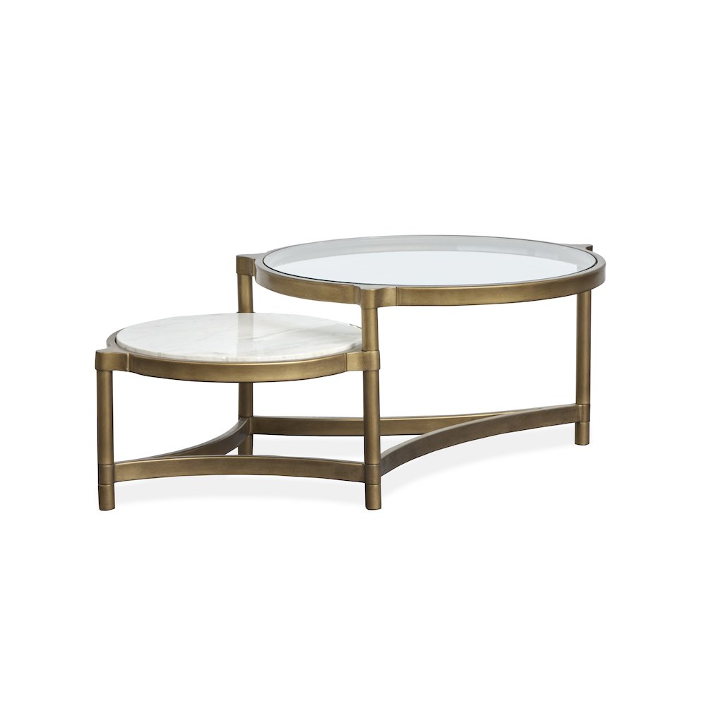 Cassidy Aged Brass And Volakas Classic Shaped Cocktail Table. Picture 1