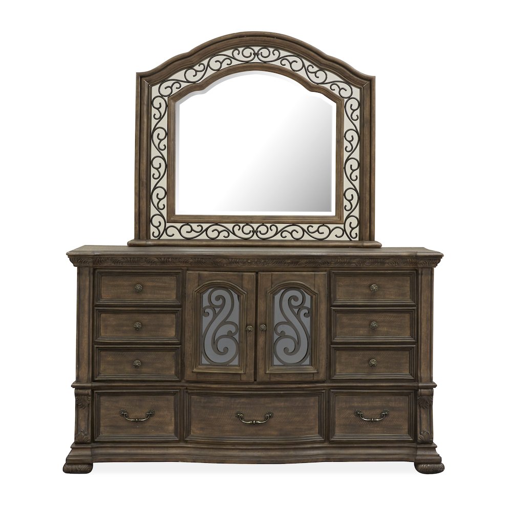 Durango Willadeene Brown Drawer Dresser With Shaped Mirror. Picture 2