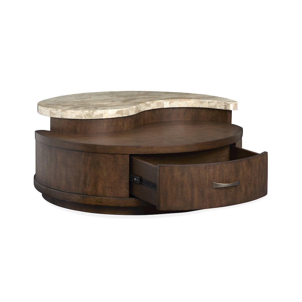 Mcpherson Burnt Umber Round Cocktail Table With Casters. Picture 13