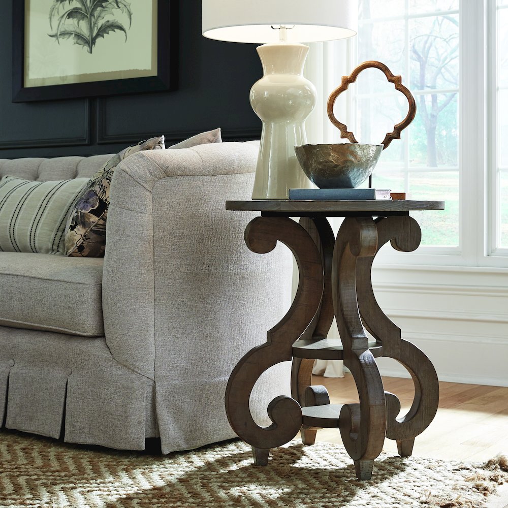 Tinley Park Dove Tail Grey Round Accent End Table. Picture 3