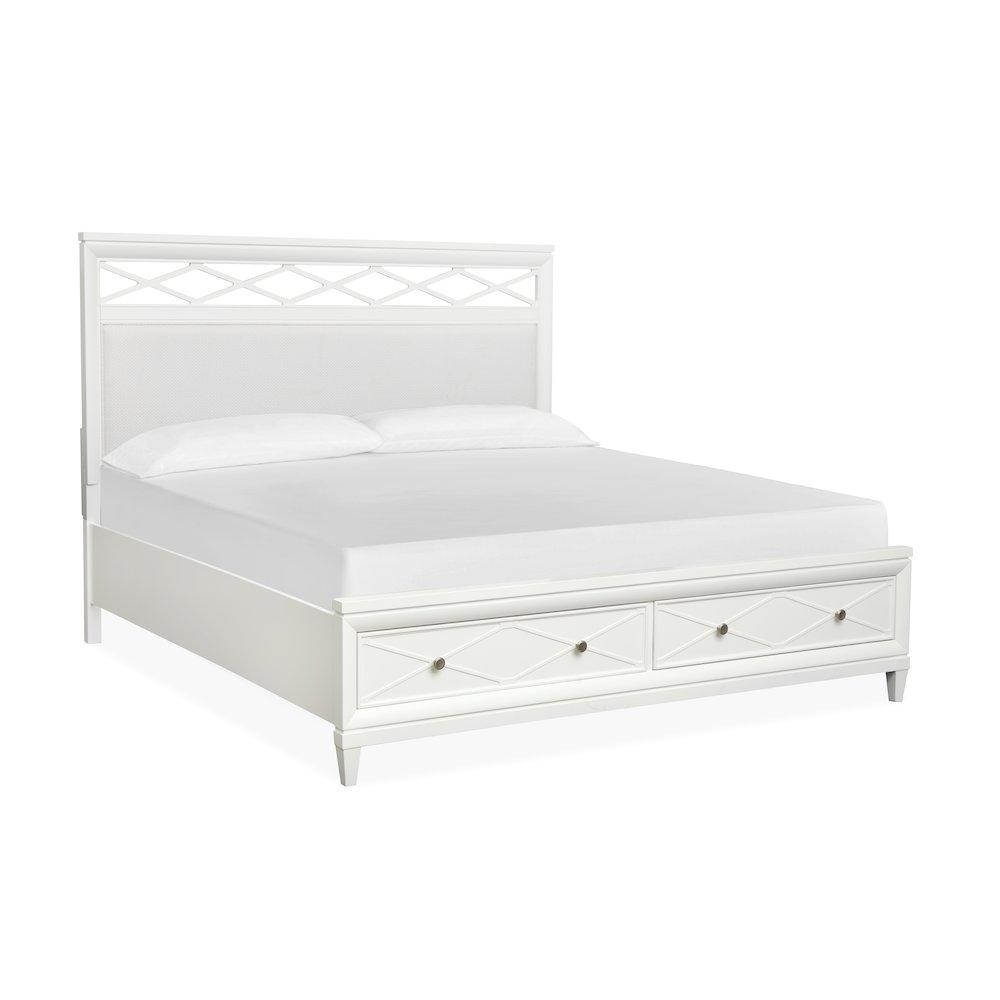 Springhouse Whisper White Queen Upholstered Panel Storage Bed. Picture 1