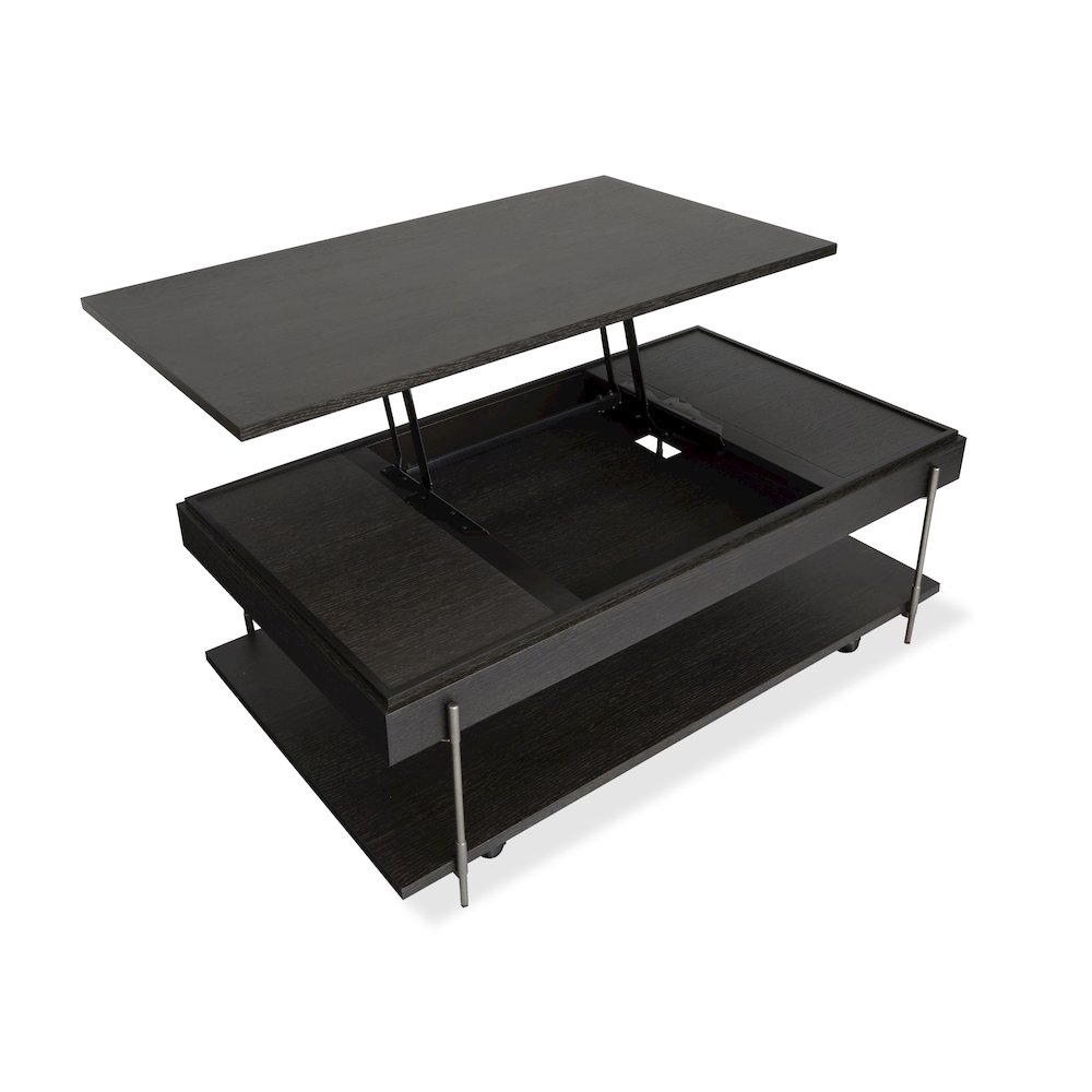 Spencer Dark Briarsmoke Lift Top Storage Cocktail Table With Casters. Picture 5