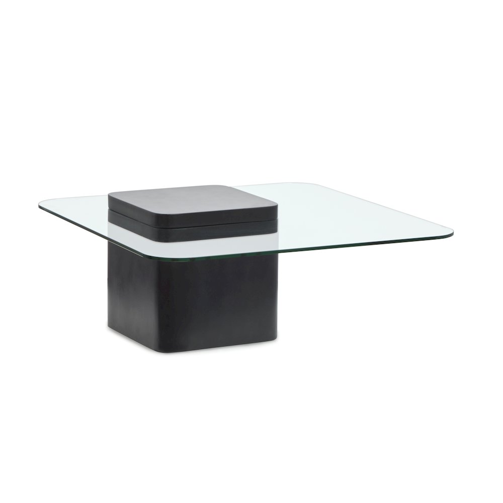 Donora Clear Glass And Obsidian Square Cocktail Table. Picture 2