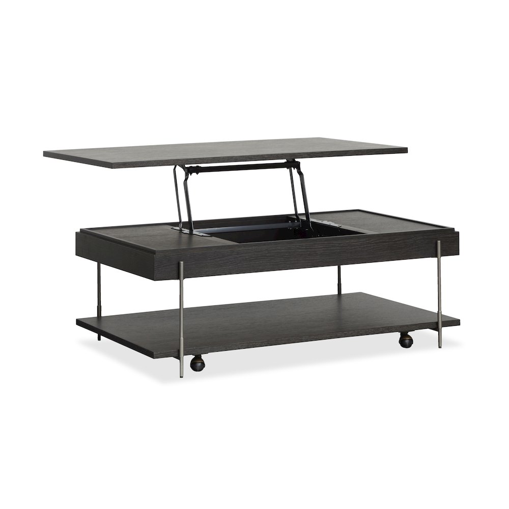 Spencer Dark Briarsmoke Lift Top Storage Cocktail Table With Casters. Picture 6
