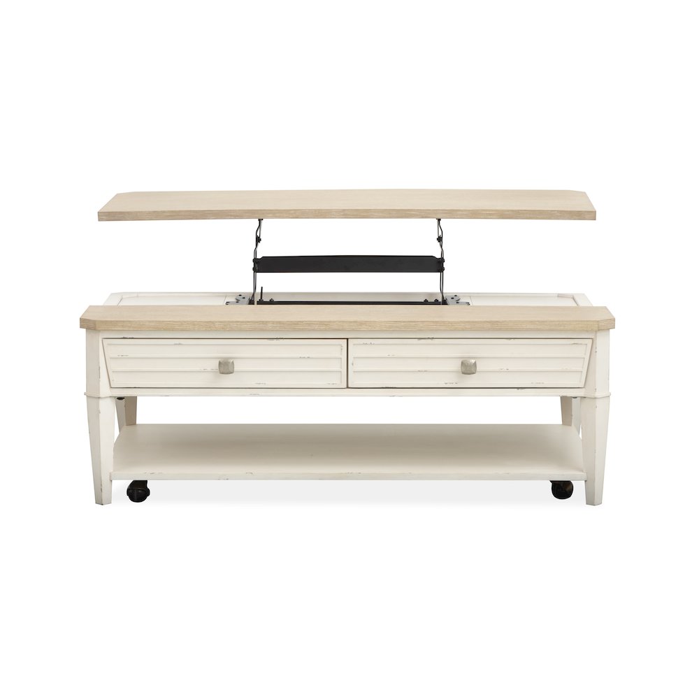 Echo Isles Sea Pearl And Driftwood Lift Top Storage Cocktail Table With Casters. Picture 10
