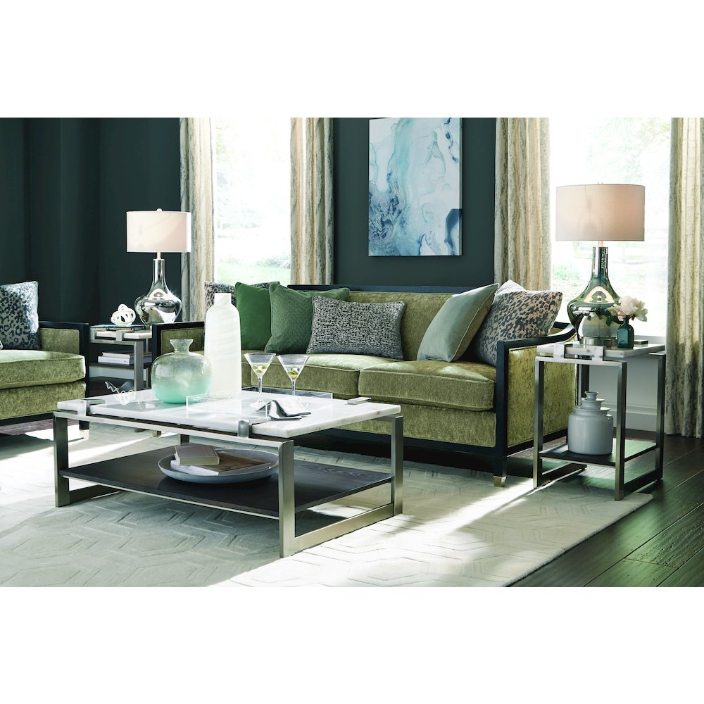 Pearl White And Roasted Almond And Brushed Platinum Rectangular Accent Table. Picture 10