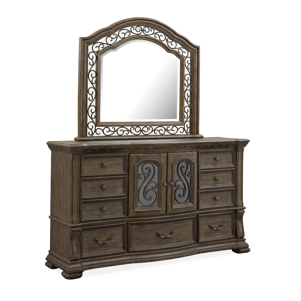 Durango Willadeene Brown Drawer Dresser With Shaped Mirror. Picture 1