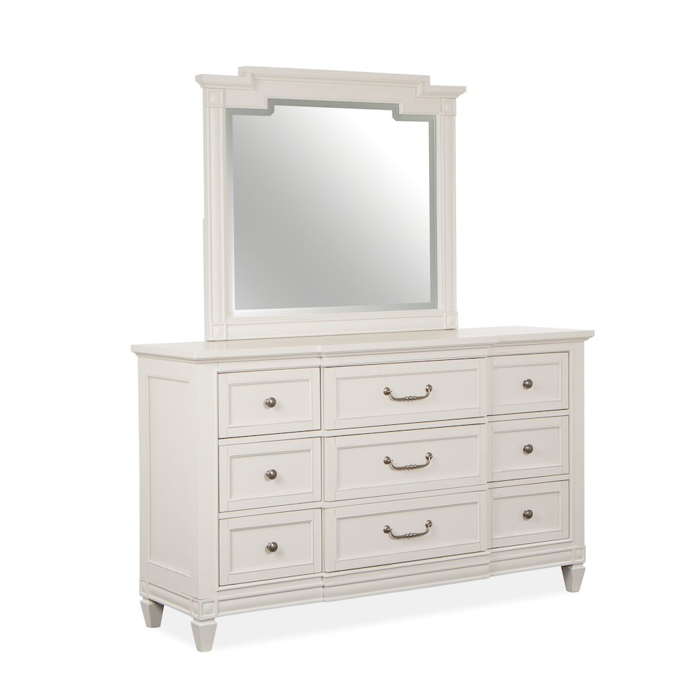 Egg Shell White With Slight Rub Through Drawer Dresser With Landscape Mirror. Picture 1