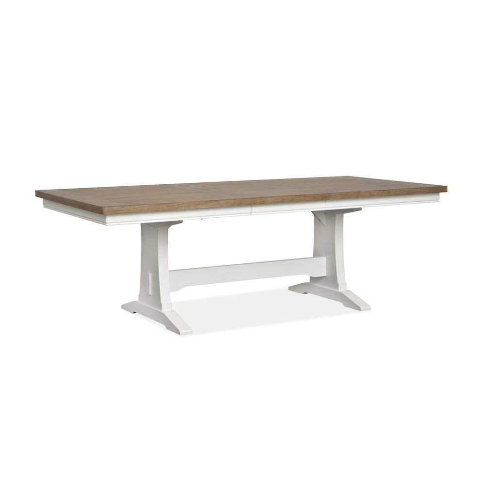 Kingston Whisper White And Cerused Nutmeg Extendable Trestle Dining Table. Picture 1