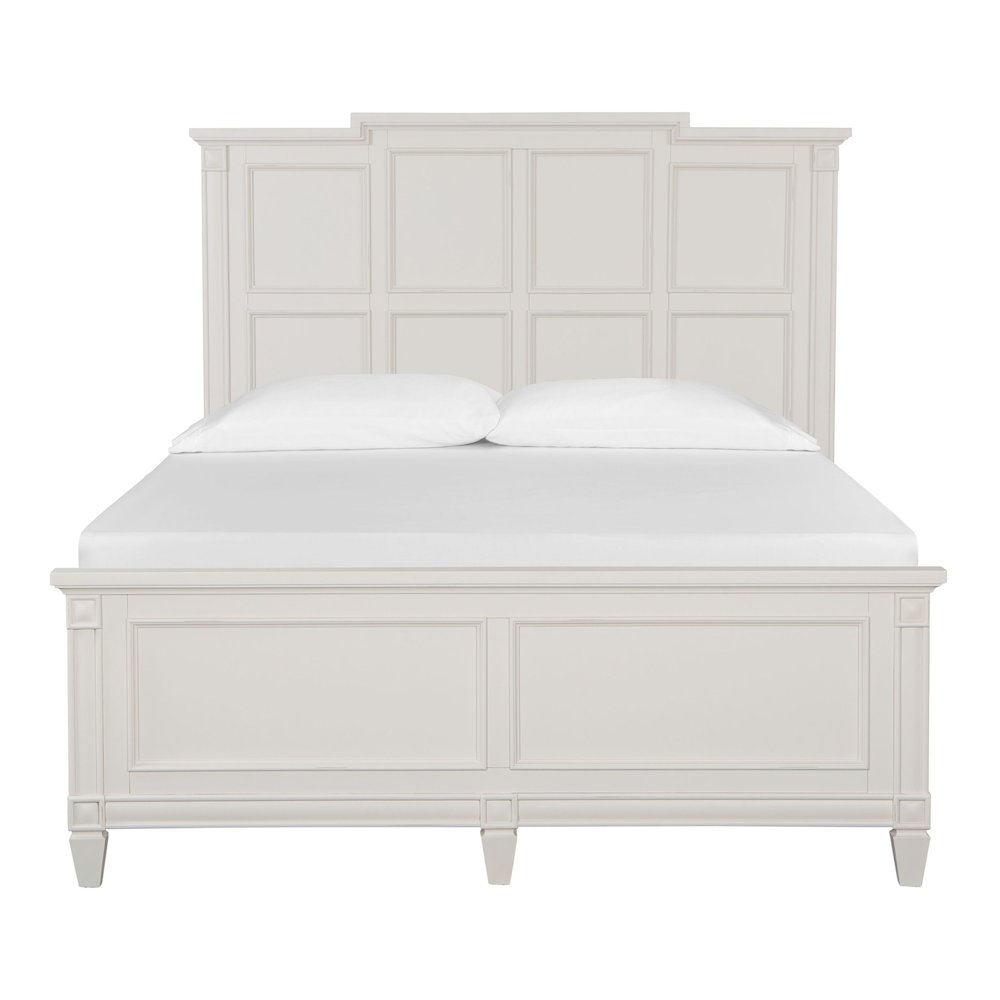 Willowbrook Egg Shell White With Slight Rub Through Queen Panel Bed. Picture 2