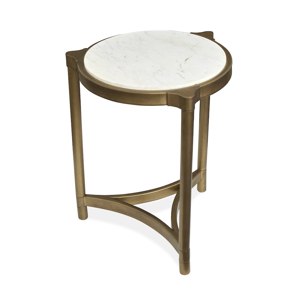 Cassidy Aged Brass And Volakas Classic Round Accent Table. Picture 3
