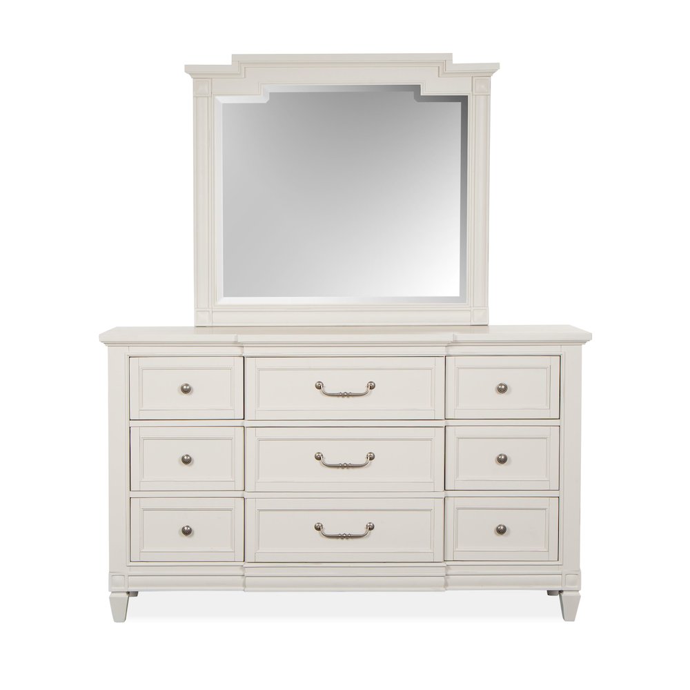 Egg Shell White With Slight Rub Through Drawer Dresser With Landscape Mirror. Picture 2