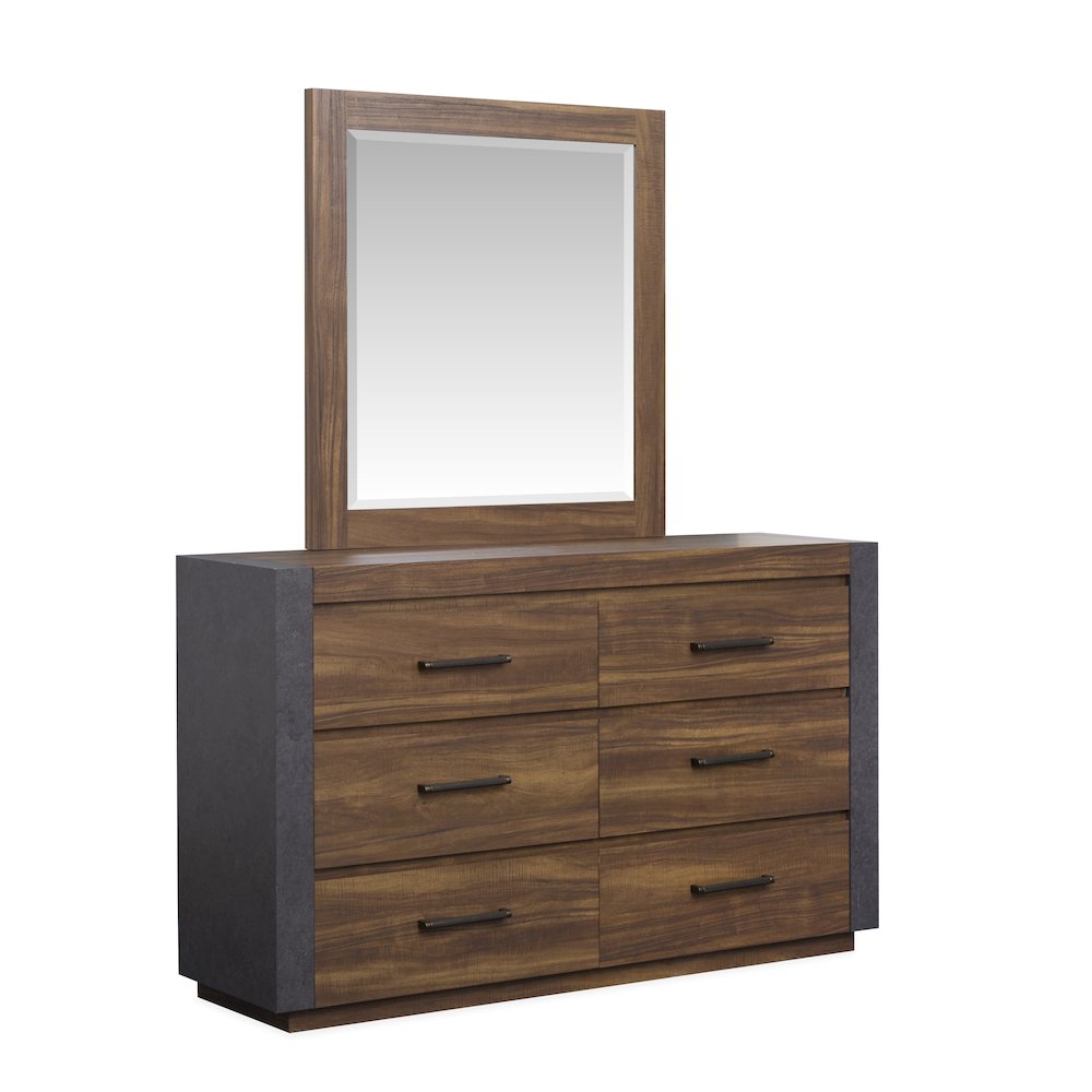 Jensen Tavern Brown Double Drawer Dresser With Paper Mirror. Picture 1