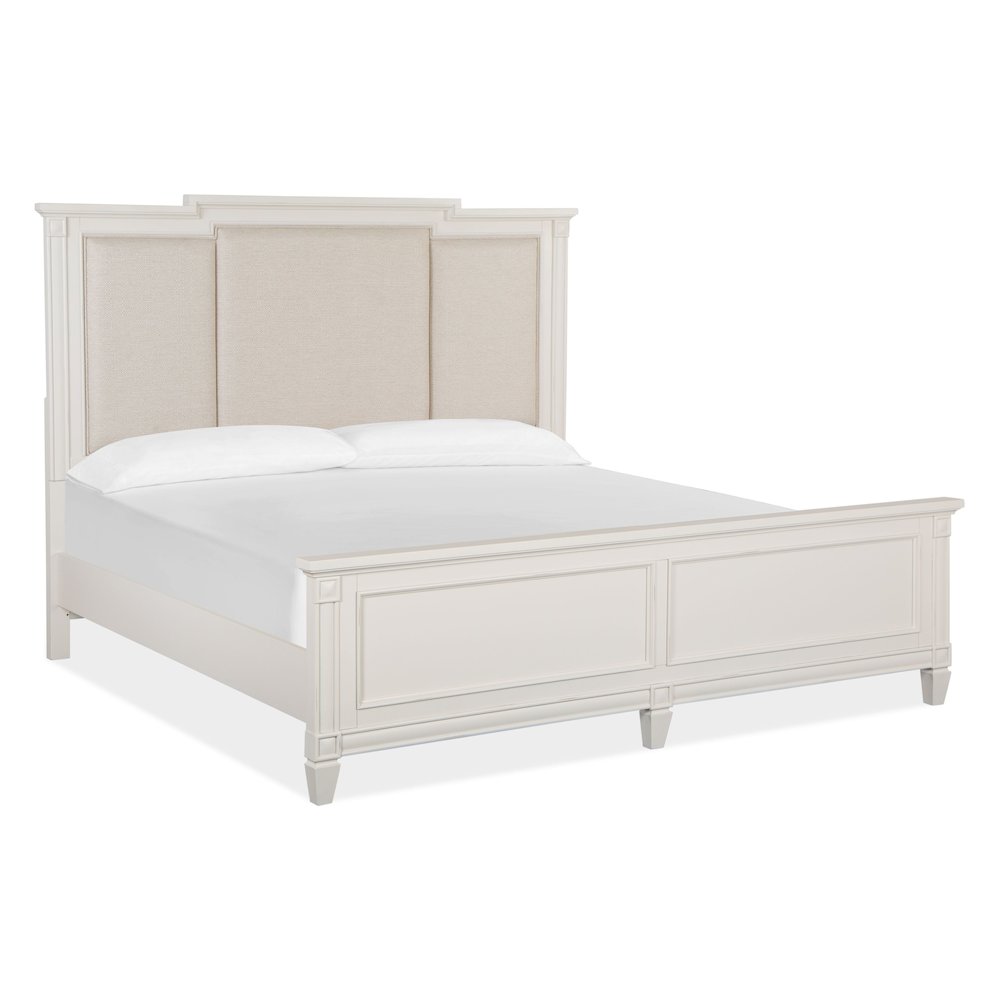 Willowbrook Egg Shell White With Slight Rub Through King Panel Upholstered Bed. Picture 1