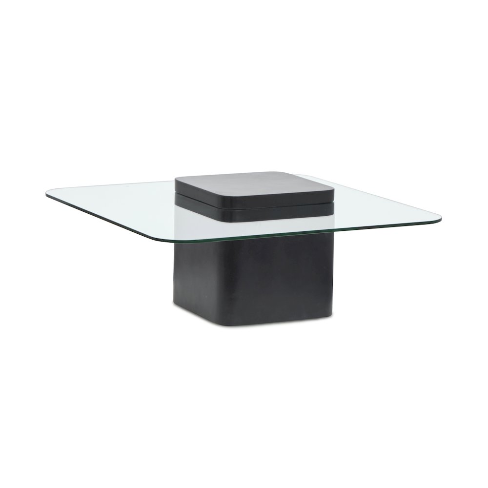 Donora Clear Glass And Obsidian Square Cocktail Table. Picture 1