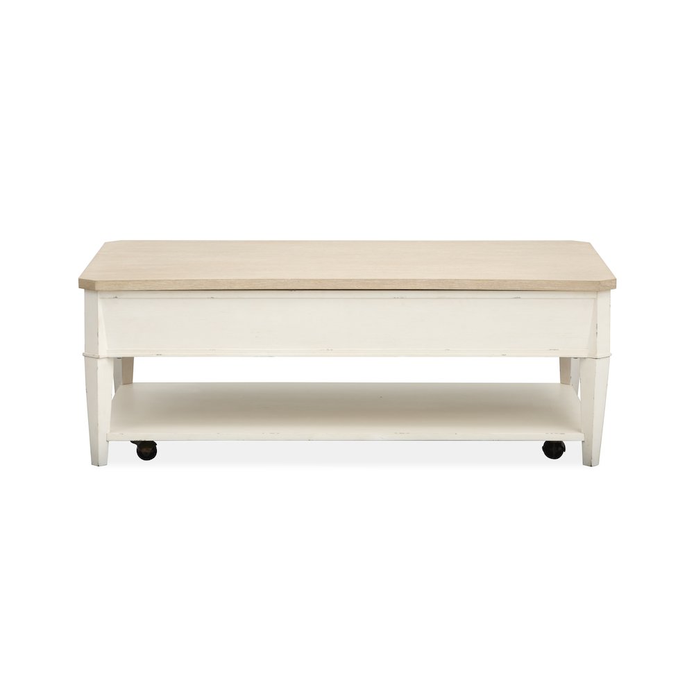 Echo Isles Sea Pearl And Driftwood Lift Top Storage Cocktail Table With Casters. Picture 4