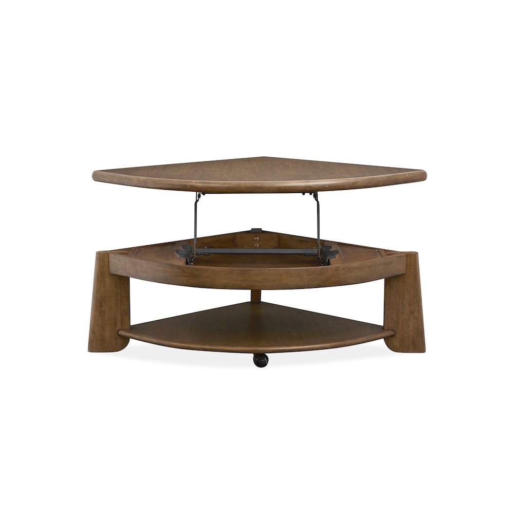 Tanner Tawny Brown Pie Shaped Lift Top Cocktail Table With Casters. Picture 8