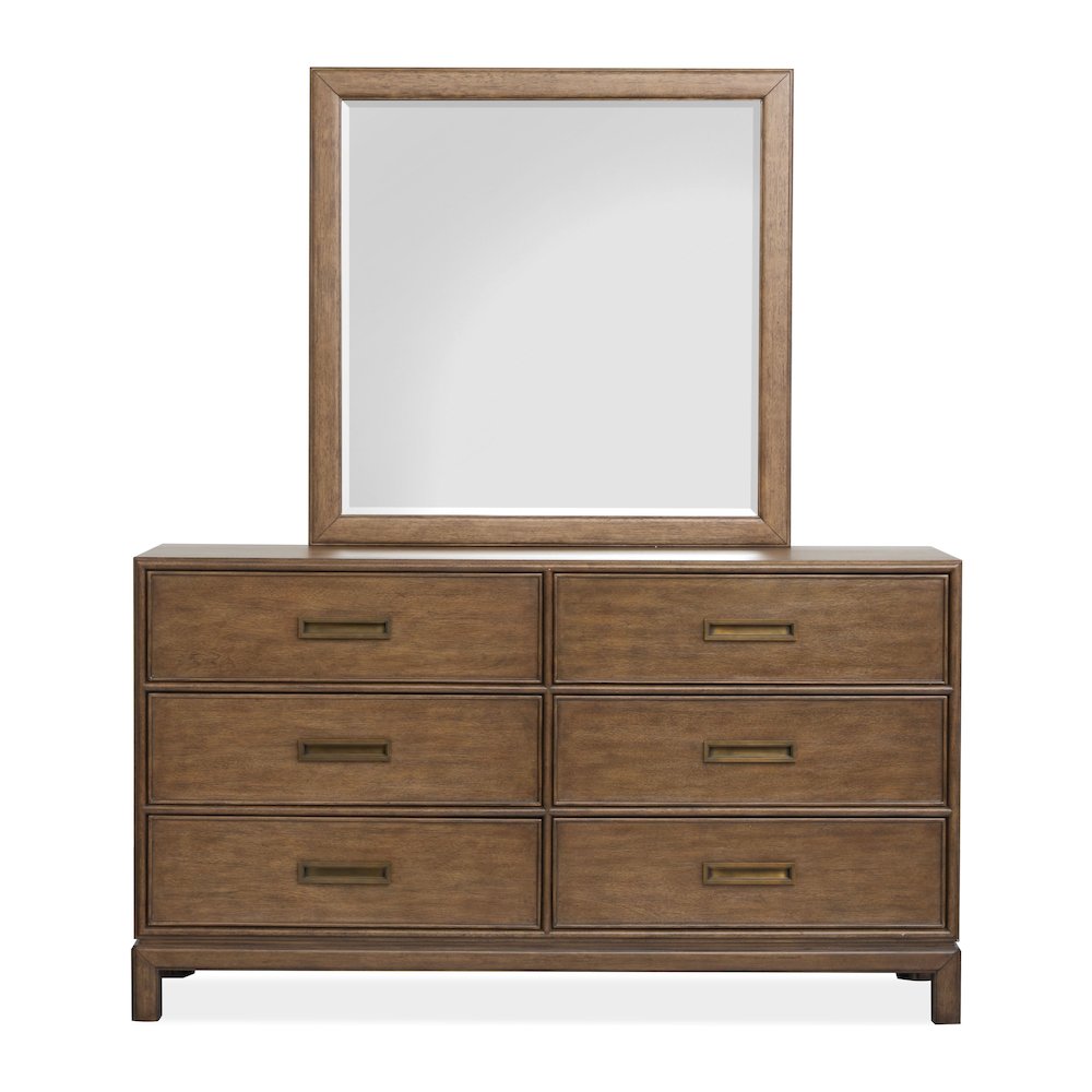 Ridgefield Russet Double Drawer Dresser With Landscape Mirror. Picture 2