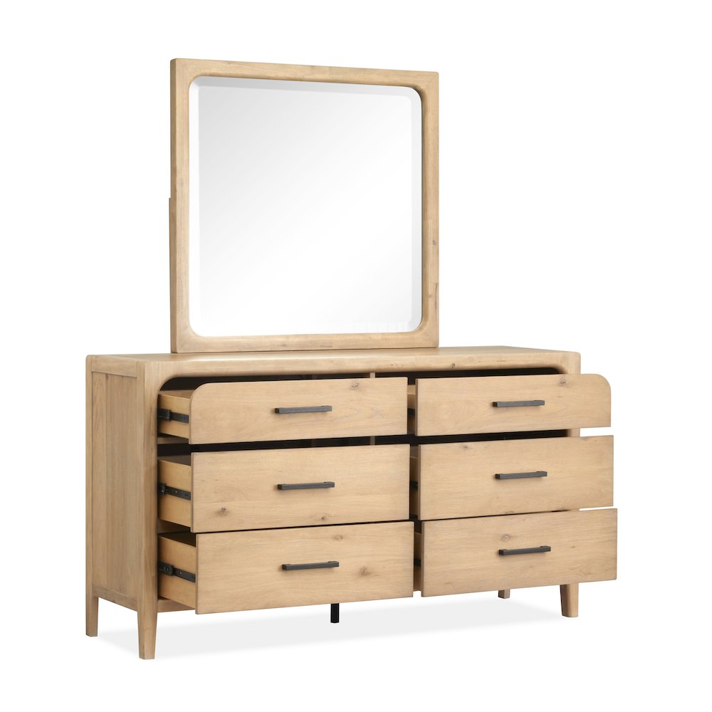 Somerset Butternut Double Drawer Dresser With Landscape Mirror. Picture 7