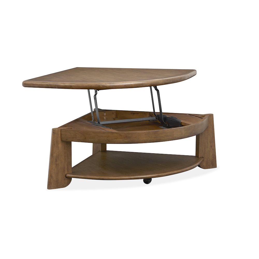 Tanner Tawny Brown Pie Shaped Lift Top Cocktail Table With Casters. Picture 7