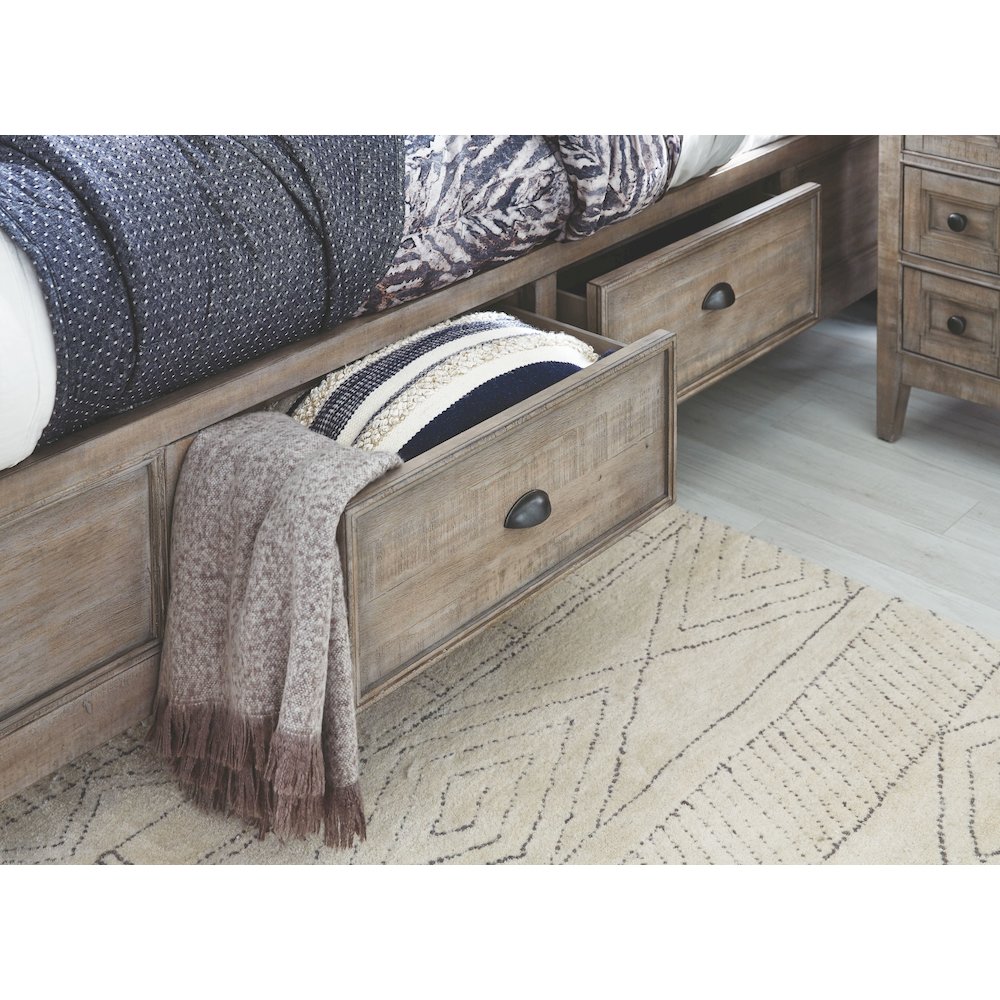 Paxton Place Dovetail Grey Queen Panel Storage Bed. Picture 8