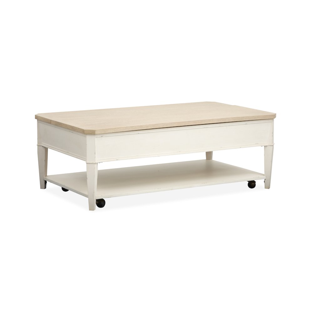 Echo Isles Sea Pearl And Driftwood Lift Top Storage Cocktail Table With Casters. Picture 2