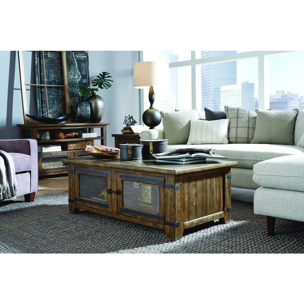 Chesterfield Farmhouse Timber Lift Top Storage Cocktail Table With Casters. Picture 8