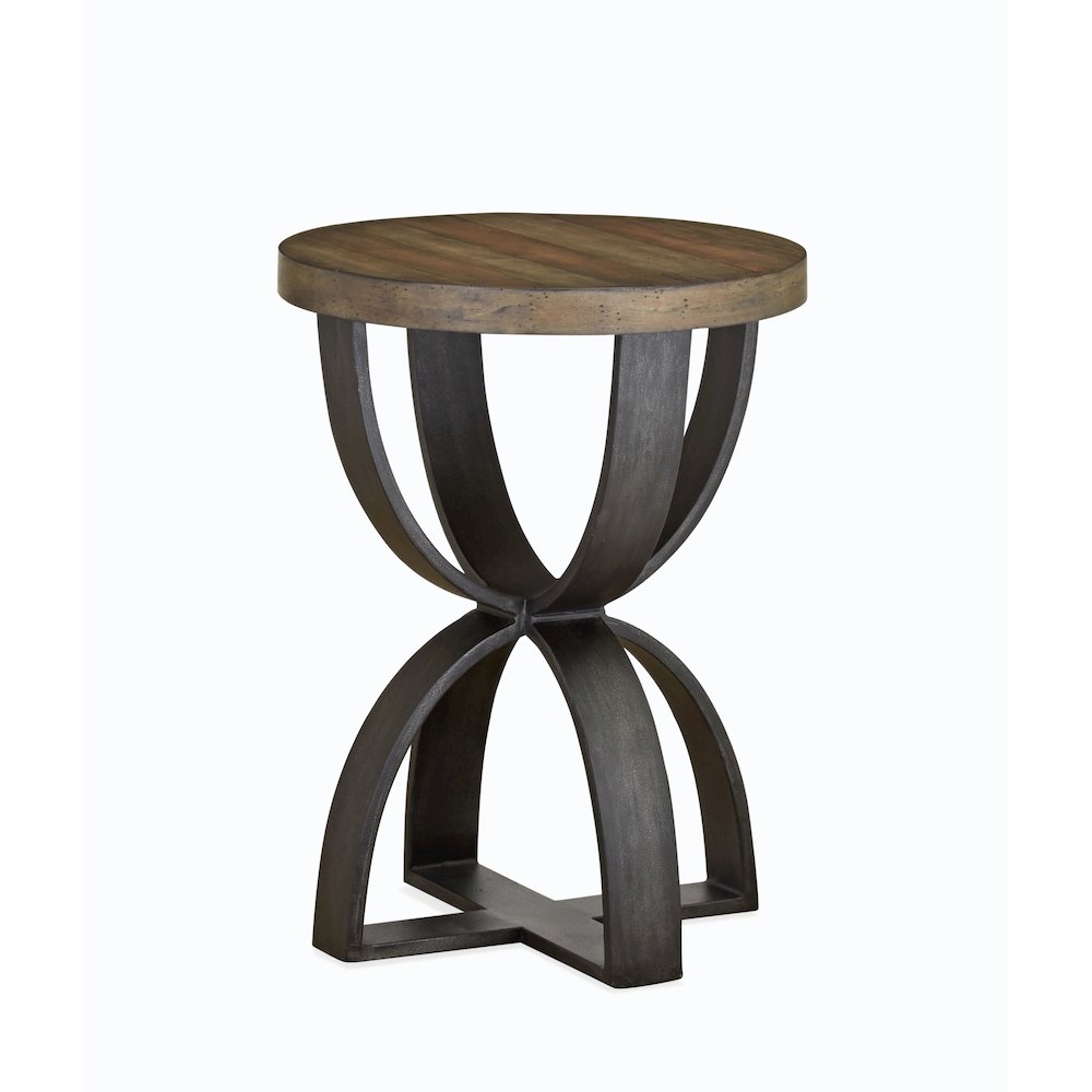 Bowden Rustic Honey And Distressed Iron Round Accent Table. Picture 3