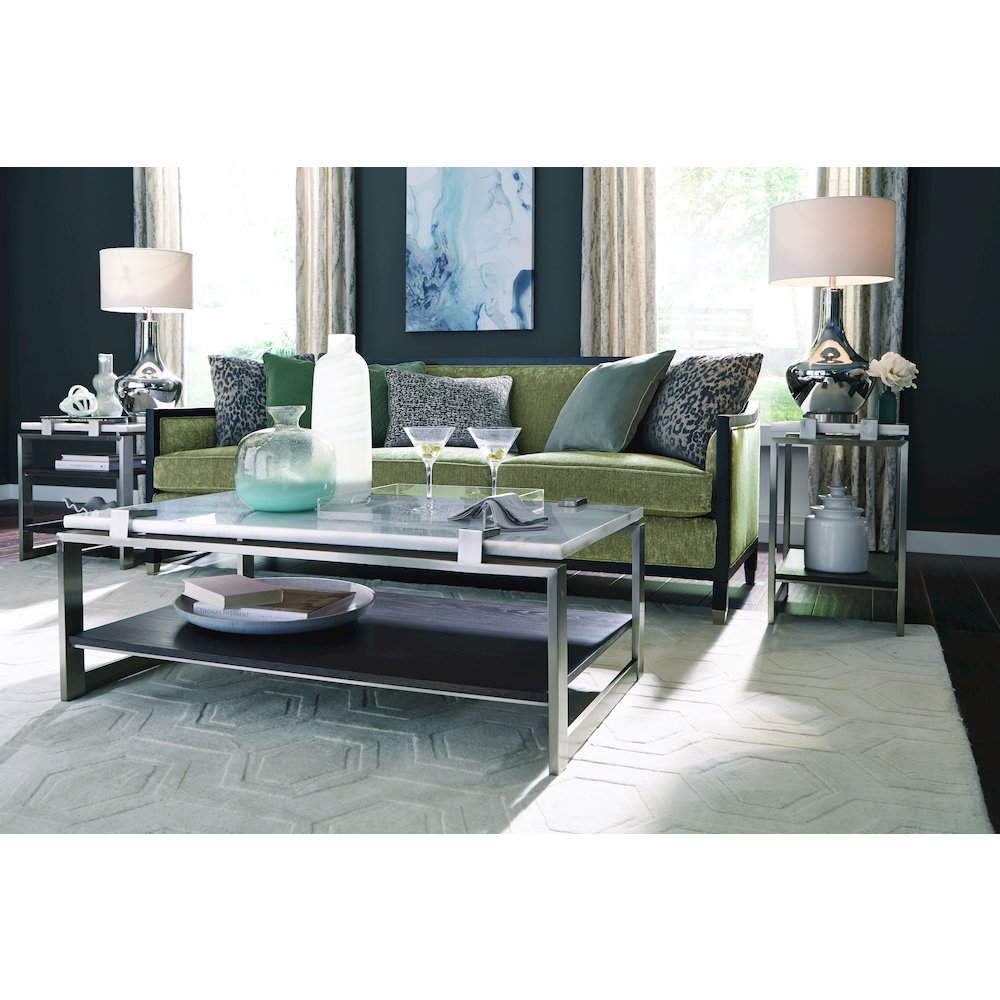 Pearl White And Roasted Almond And Brushed Platinum Rectangular Cocktail Table. Picture 6
