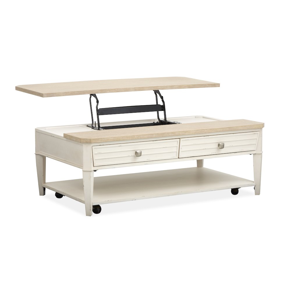 Echo Isles Sea Pearl And Driftwood Lift Top Storage Cocktail Table With Casters. Picture 9