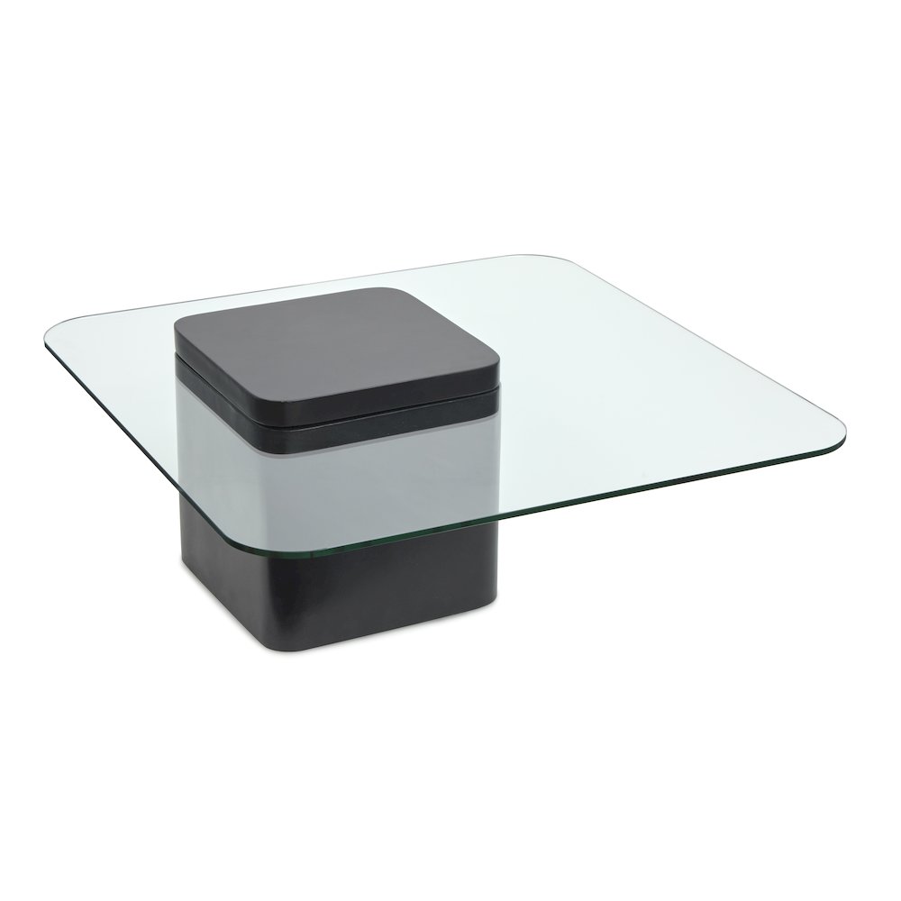 Donora Clear Glass And Obsidian Square Cocktail Table. Picture 3