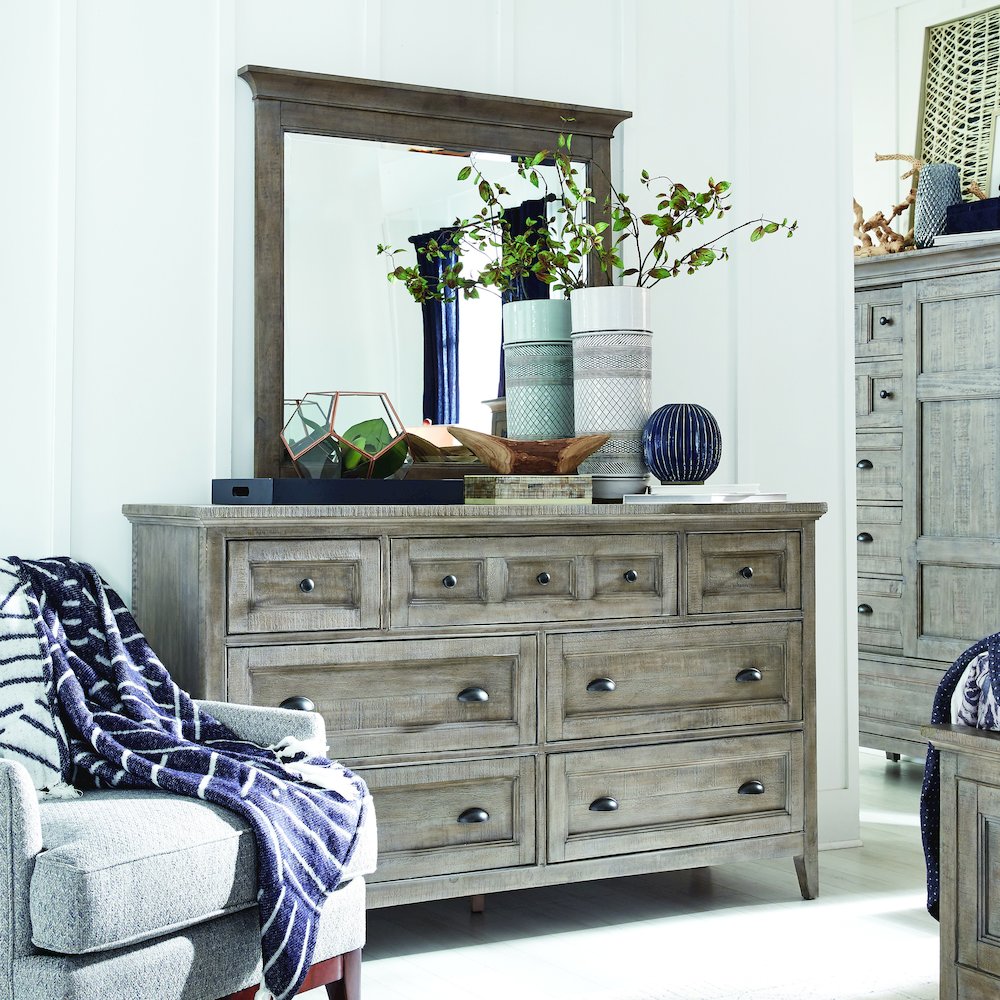 Paxton Place Dovetail Grey Drawer Dresser With Landscape Mirror. Picture 6