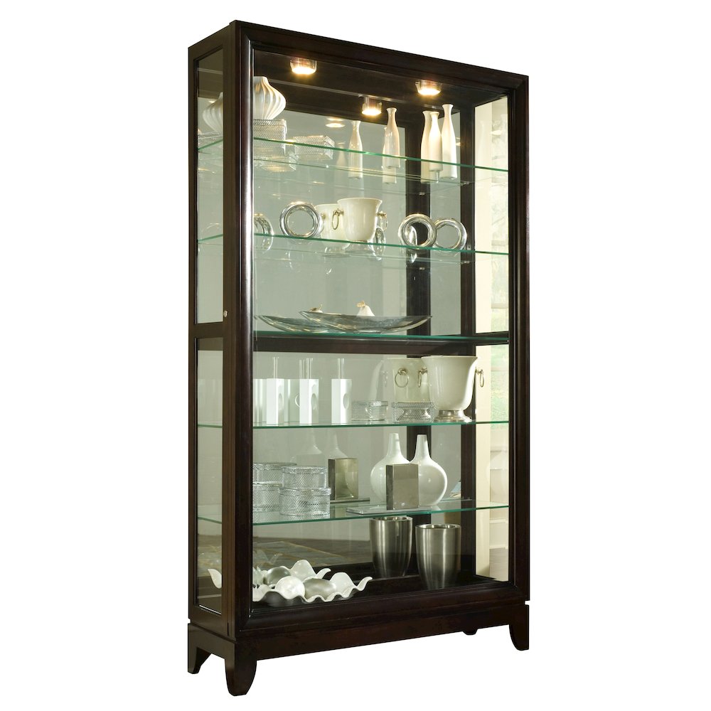Pulaski Curios Deep Brown Sliding Door 5 Shelf Curio Cabinet. Picture 1