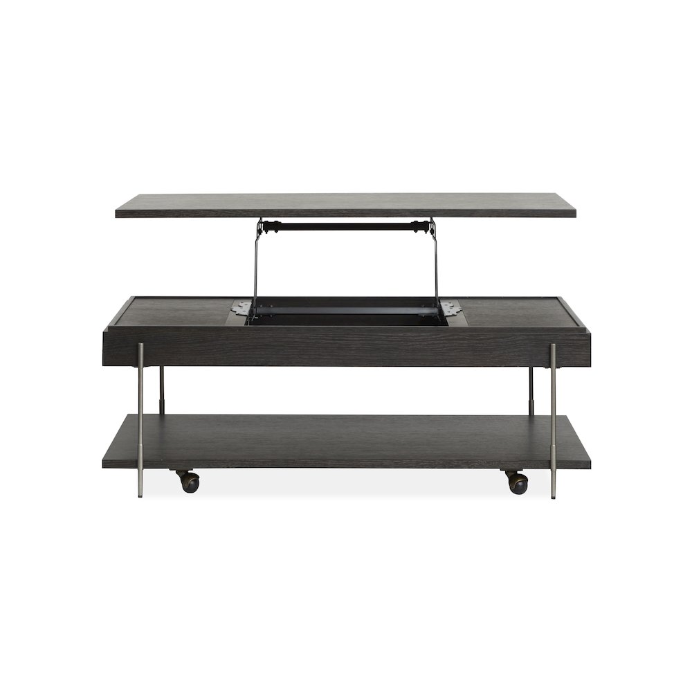 Spencer Dark Briarsmoke Lift Top Storage Cocktail Table With Casters. Picture 7