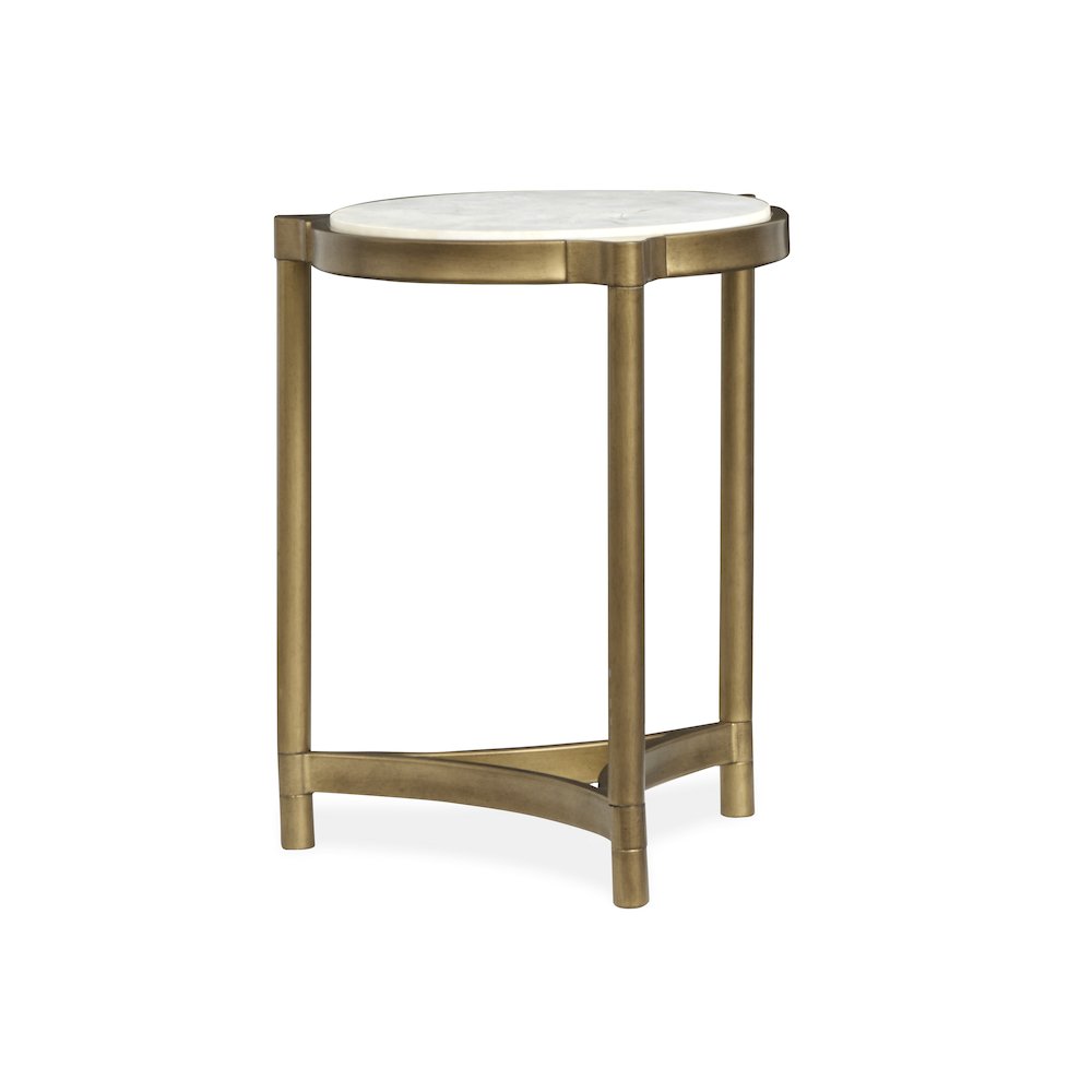 Cassidy Aged Brass And Volakas Classic Round Accent Table. Picture 1