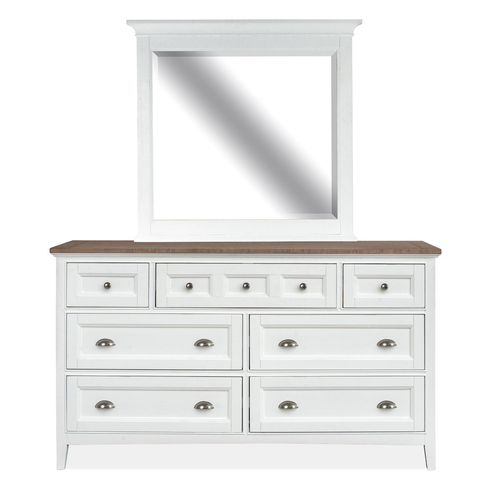 Chalk White And Dovetail Grey 2 Tone Drawer Dresser With Landscape Mirror. Picture 1