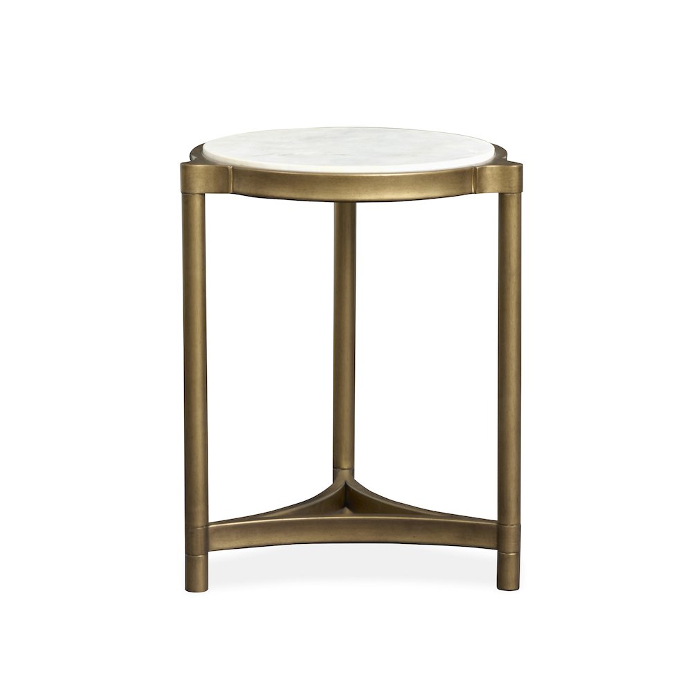 Cassidy Aged Brass And Volakas Classic Round Accent Table. Picture 4