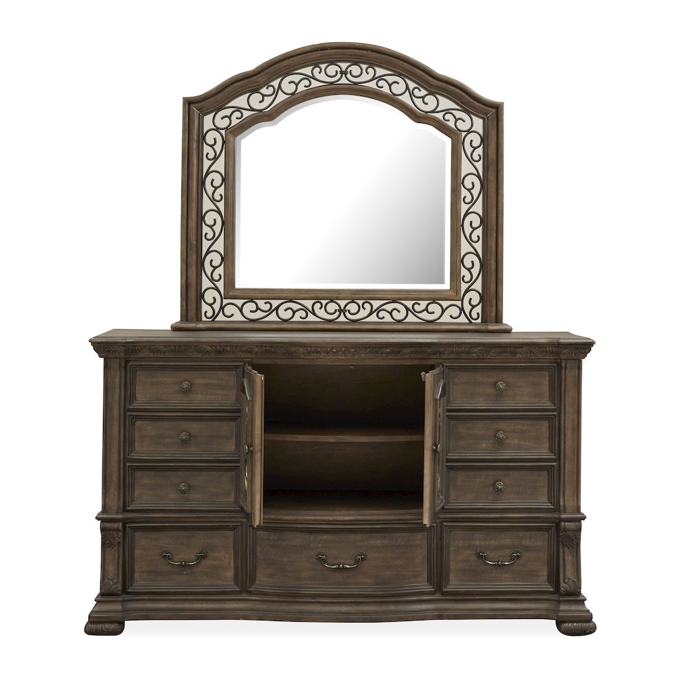 Durango Willadeene Brown Drawer Dresser With Shaped Mirror. Picture 7