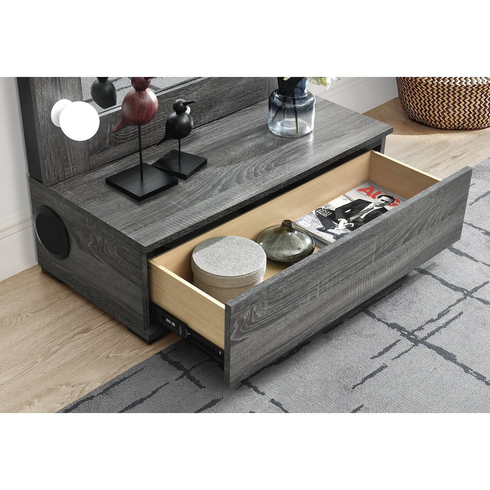 Lexi Grey Tall Mirror With Drawer And Speakers. Picture 4