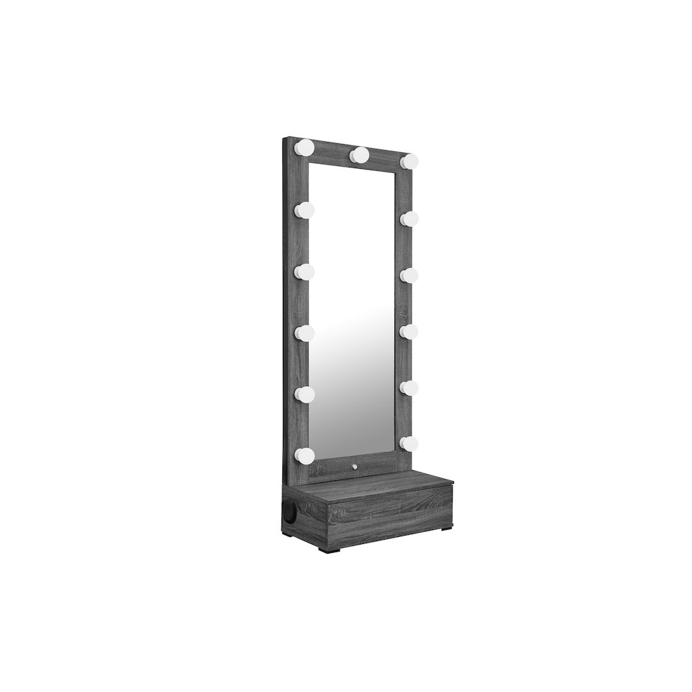 Lexi Grey Tall Mirror With Drawer And Speakers. Picture 2