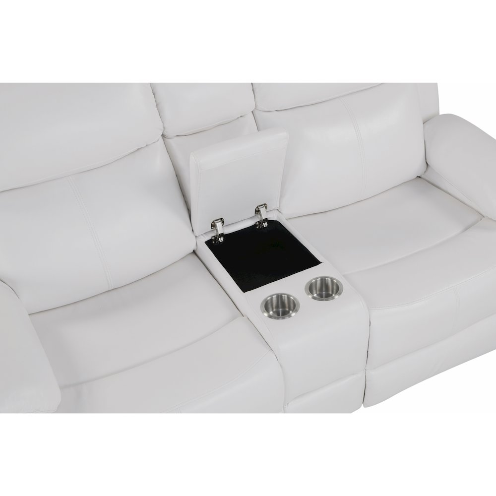 U6026 Blanche White Console Reclining Loveseat With Led And Speaker. Picture 4