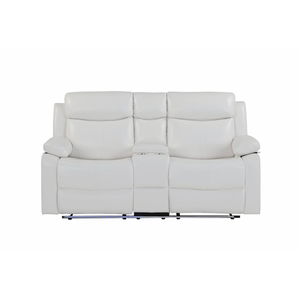 U6026 Blanche White Console Reclining Loveseat With Led And Speaker. Picture 1