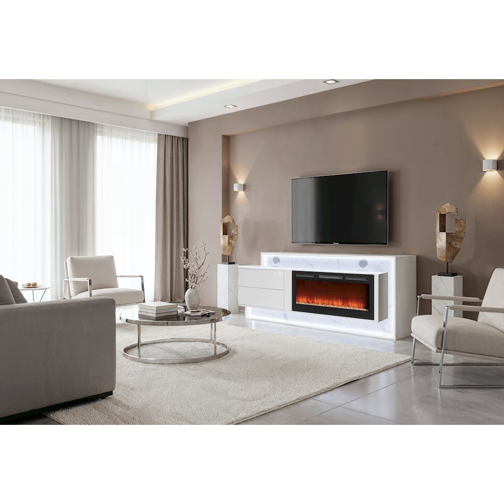 Kira White 87" Entertainment Unit With Bluetooth Speaker And Led. Picture 1