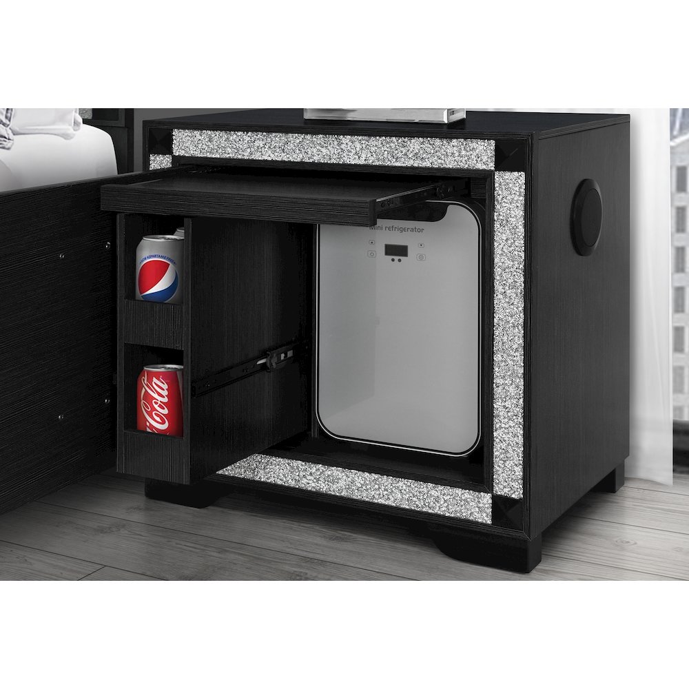 Soleil Charcoal Nightstand With Cooler And Speaker. Picture 2